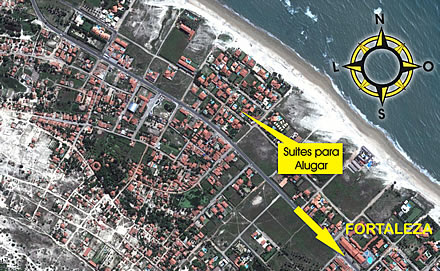 Mapa de localiza&ccedil;&atilde;o das suites para alugar na praioa de Tabuba - Cumbuco